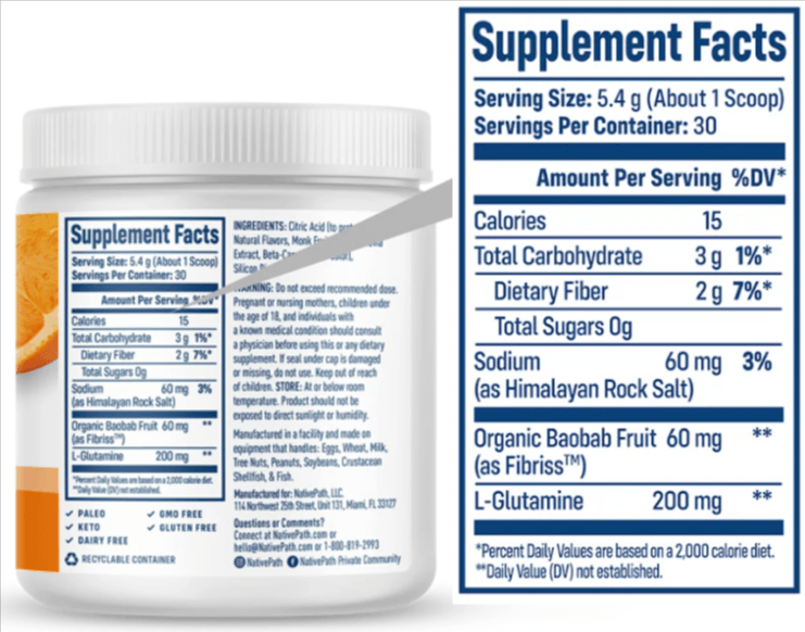 Nativepath Native Fiber Supplement facts